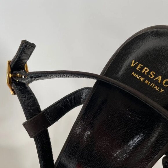 Versace Black & Gold Medusa Triple Platform Swarovski Crystals Sandals Heels - Picture 3 of 13